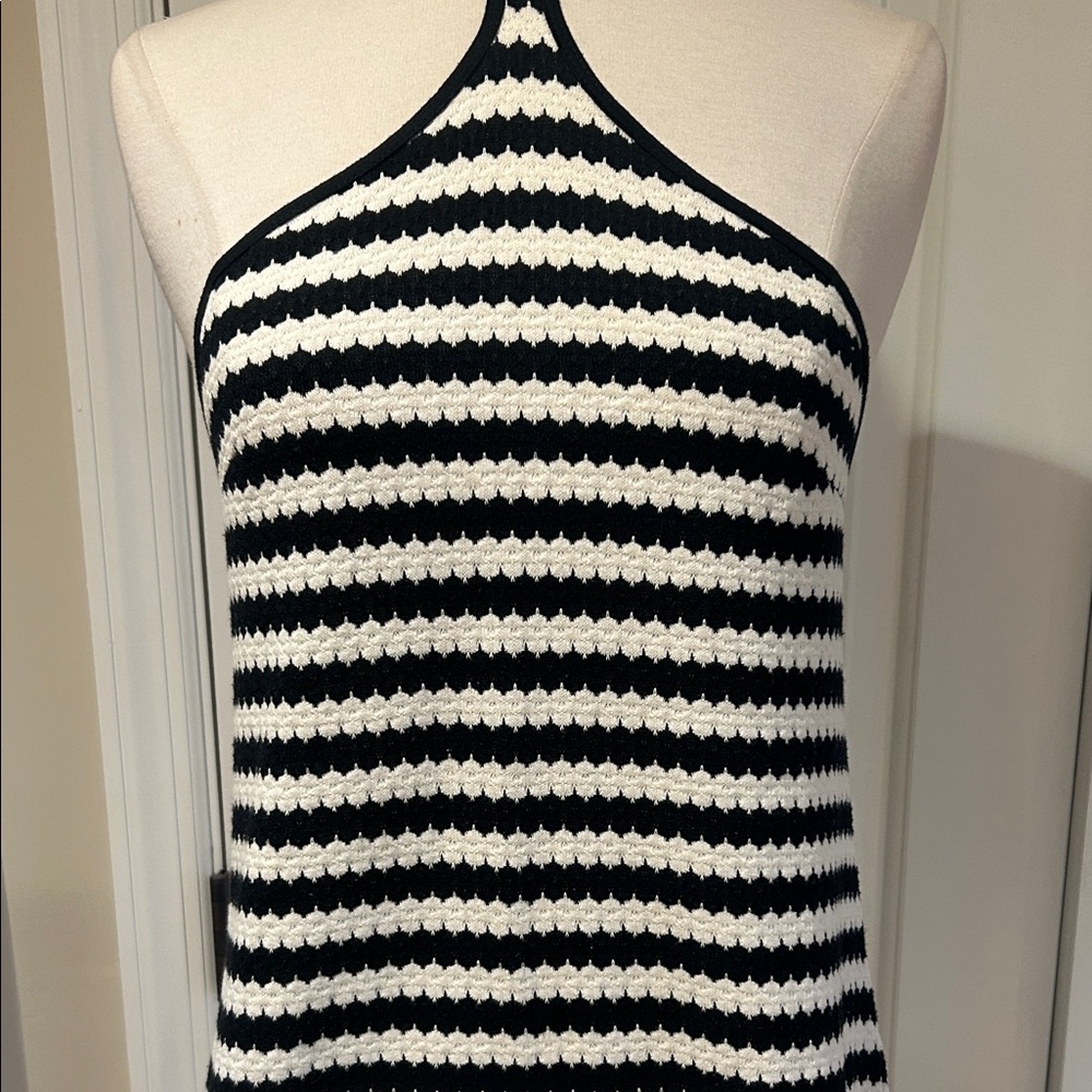 New Motel Black and White Striped Halter coverup Dress - Picture 4 of 10